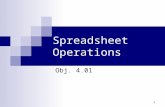 Spreadsheet Operations Obj. 4.01 1. Spreadsheet Operations— increase..... the efficiency of data entry the performing of calculations, and the presentation.