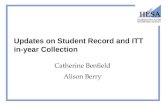 Updates on Student Record and ITT in-year Collection Catherine Benfield Alison Berry.
