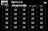 Optics Jeopardy General 1 Lens types 2 Cameras 3 Film Speeds 4 Video 5 10 20 30 40 50.