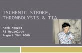 ISCHEMIC STROKE, THROMBOLYSIS & TIA Mark Keezer R3 Neurology August 26 th 2009 Cigarettes and Chocolate Milk.