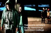 THRILLER GENRES Emily Hemmings Varndean College. Audience Response to Thriller films Thriller Film is a genre that revolves around anticipation and suspense.