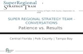 1 Super Regional Strategy Team: CONVERSATIONS Patience Vs. Results Fantasy of Flight | Polk County | September 15, 2008 SUPER REGIONAL STRATEGY TEAM -