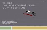 CM 220 COLLEGE COMPOSITION II UNIT 9 SEMINAR Professor O’Connor-Colvin General Education, Composition Kaplan University 1.