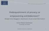 APC2012 Conference, Amsterdam.1 Relinquishment of privacy or empowering exhibitionism? Weight loss bloggers’ disclosure of personal information Anne-Marie.