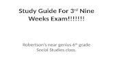 Study Guide For 3 rd Nine Weeks Exam!!!!!!! Robertson’s near genius 6 th grade Social Studies class.