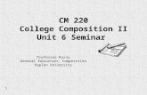 CM 220 College Composition II Unit 6 Seminar Professor Russo General Education, Composition Kaplan University 1.