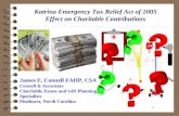 1 Katrina Emergency Tax Relief Act of 2005 Effect on Charitable Contributions James E. Connell FAHP, CSA Connell & Associates Charitable Estate and Gift.