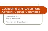 Counseling and Advisement Advisory Council Committee February 13, 2012 Warner Robins, GA Presented by: Ginger Booton.