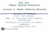 ECE 476 Power System Analysis Lecture 2: Power Industry History, Review of Phasors Prof. Tom Overbye Dept. of Electrical and Computer Engineering University.