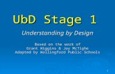 1 UbD Stage 1 Understanding by Design Based on the work of Grant Wiggins & Jay McTighe Adapted by Wallingford Public Schools.