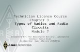 Technician License Course Chapter 3 Types of Radios and Radio Circuits Module 7 Presented by: The Brookhaven National Laboratory Amateur Radio Club Instructor: