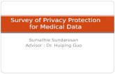 Sumathie Sundaresan Advisor : Dr. Huiping Guo Survey of Privacy Protection for Medical Data.