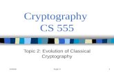 Topic 21 Cryptography CS 555 Topic 2: Evolution of Classical Cryptography CS555.