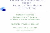 Exclusive Production of Hadron Pairs in Two-Photon Interactions Bertrand Echenard University of Geneva on behalf of the LEP collaborations Hadronic Physics.
