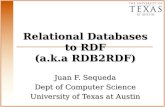 Relational Databases to RDF (a.k.a RDB2RDF) Juan F. Sequeda Dept of Computer Science University of Texas at Austin.
