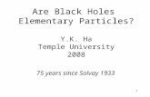 1 Are Black Holes Elementary Particles? Y.K. Ha Temple University 2008 75 years since Solvay 1933.