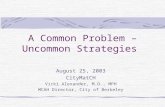 A Common Problem – Uncommon Strategies August 25, 2003 CityMatCH Vicki Alexander, M.D., MPH MCAH Director, City of Berkeley.