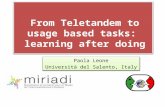 From Teletandem to usage based tasks: learning after doing Paola Leone Università del Salento, Italy Paola Leone Università del Salento, Italy.