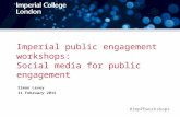 Imperial public engagement workshops: Social media for public engagement Simon Levey 11 February 2015 #impPEworkshops.