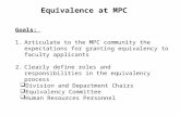 Equivalence at MPC Goals: 1.Articulate to the MPC community the expectations for granting equivalency to faculty applicants 2.Clearly define roles and.