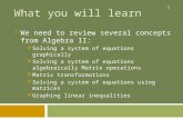 1 What you will learn  We need to review several concepts from Algebra II: Solving a system of equations graphically Solving a system of equations algebraically.