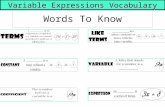 Words To Know Variable Expressions Vocabulary. Translating Words to Variable Expressions 1. The SUM of a number and nine2. The DIFFERENCE of a number.