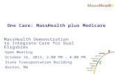 Open Meeting October 16, 2013, 2:00 PM – 4:00 PM State Transportation Building Boston, MA MassHealth Demonstration to Integrate Care for Dual Eligibles.