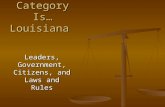 The Category Is…Louisiana Leaders, Government, Citizens, and Laws and Rules.
