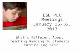 ESL PLC Meetings January 15-16, 2013 What’s Different About Teaching Reading to Students Learning English?