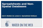 Spreadsheets and Non- Spatial Databases Unit 4: Module 15, Lecture 1- Spreadsheet Software.