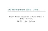 US History from 1865 - 1945 From Reconstruction to World War II EOCT Review Griffin High School.