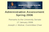 Administrative Assessment Spring 2006 Remarks to the University Senate 17 January 2006 Joseph J. Molnar, Committee Chair.