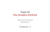 Topic III The Simplex Method Setting up the Method Tabular Form Chapter(s): 4.