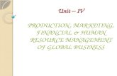 Unit – IV PRODUCTION, MARKETING, FINANCIAL & HUMAN RESOURCE MANAGEMENT OF GLOBAL BUSINESS.