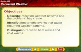 Objectives Describe recurring weather patterns and the problems they create. Identify atmospheric events that cause recurring weather patterns. Distinguish.
