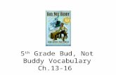 5 th Grade Bud, Not Buddy Vocabulary Ch.13-16. Vocabulary Words in Ch. 13-16 MeddlingSympathyShunned SnaggletoothSwarthyMusings CarburetorCopaseticThug.