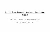 Mini Lecture: Mode, Median, Mean The 411 for a successful data analysis.