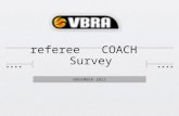 Referee COACH Survey NOVEMBER 2012. Distribution & Responses 248 emails sent 92 responses 39 with ≥ 10 yrs experience 26 Level 2 or above.