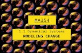 MA354 1.1 Dynamical Systems MODELING CHANGE. Modeling Change: Dynamical Systems ‘Powerful paradigm’ future value = present value + change equivalently: