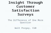 Insight Through Customer Satisfaction Surveys The Difference of One More Question Walt Pozgay, CGB.