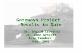 Gateways Project - Results to Date Dr. Ingrid Crowther Dr. Jane Arscott Team Leaders May, 2005.