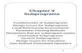 1 Chapter 9 Subprograms Fundamentals of Subprograms Design Issues for Subprograms Local Referencing Environments Parameter-Passing Methods Parameters that.