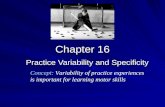 Chapter 16 Practice Variability and Specificity Concept: Variability of practice experiences is important for learning motor skills.