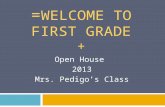= WELCOME TO FIRST GRADE + Open House 2013 Mrs. Pedigo’s Class.