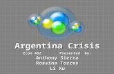 Argentina Crisis Econ 462 Presented by: Anthony Sierra Rossina Torres Li Xu.