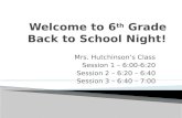 Mrs. Hutchinson’s Class Session 1 – 6:00-6:20 Session 2 – 6:20 – 6:40 Session 3 – 6:40 – 7:00.