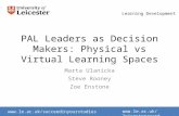 Learning Development   PAL Leaders as Decision Makers: Physical vs Virtual.