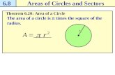6.8Areas of Circles and Sectors Theorem 6.20: Area of a Circle The area of a circle is  times the square of the radius. r.
