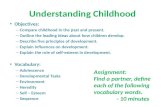 Understanding Childhood Objectives: – Compare childhood in the past and present. – Outline the leading ideas about how children develop. – Describe five.