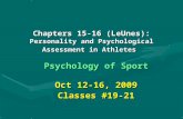 Chapters 15-16 (LeUnes): Personality and Psychological Assessment in Athletes Psychology of Sport Oct 12-16, 2009 Classes #19-21.